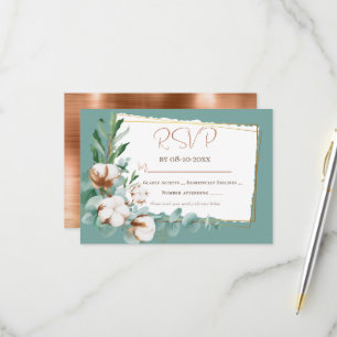 Cartão RSVP Buquê De Noiva Floral Branco De Cobre Falso Tendên