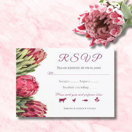 Cartão RSVP Buquê de Proteas Rosa Botânica Tropical Casamento