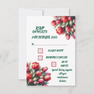 Cartão RSVP Buquê de tulipa vermelha vibrante com aquarelas RS