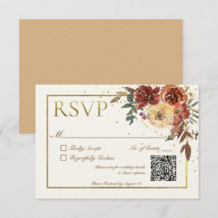 Cartão RSVP Buquê Floral de Outono em Marfim com Código QR em 