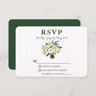 Cartão RSVP Buquê Floral Verde de Aquarela Verde