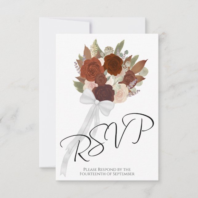 Cartão RSVP Buquê Rustic Autumn Rust Orange Rosa Casamento (Frente)