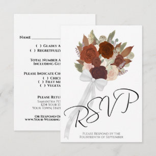 Cartão RSVP Buquê Rustic Autumn Rust Orange Rosa Casamento