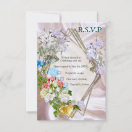 Cartão RSVP Buquês de Rosas multicolores em texturas de seda