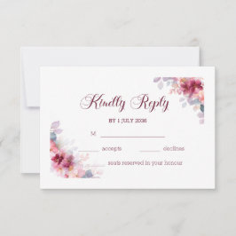 Cartão RSVP Burgundy Autumn Watercolor Floral Wedding
