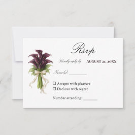 Cartão RSVP Burgundy Calla Lily Wedding Bouquet Ivory Ribbon 