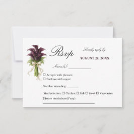 Cartão RSVP Burgundy Calla Lily Wedding Bouquet Ivory Ribbon 