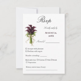 Cartão RSVP Burgundy Calla Lily Wedding Bouquet Ivory Ribbon 