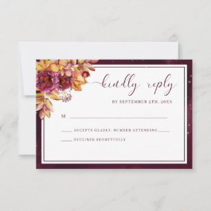 Cartão RSVP Burgundy Fall Floral Elegant Bold Casamento
