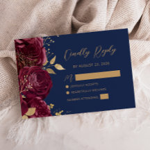 Burgundy Gold Floral Script Navy Blue Wedding