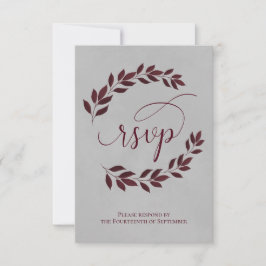 Cartão RSVP Burgundy Laurel Sai do Casamento Elegante de Cinza