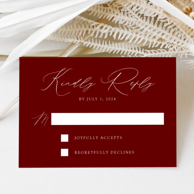 Cartão RSVP Burgundy Modern Elegance Wedding (Criador carregado)