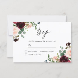 Cartão RSVP Burgundy Red Wine & Blush Modern Weds