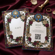 Burgundy Rose Vitral Casamento Católico Save 