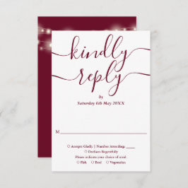 Cartão RSVP Burgundy Script String Luzes Casamento