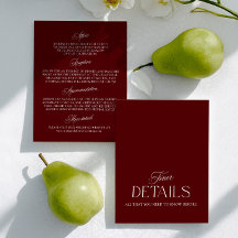 Burgundy & White Wedding Information Card 