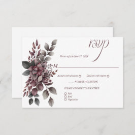 Cartão RSVP Burgundy Wine and Sage Floral |