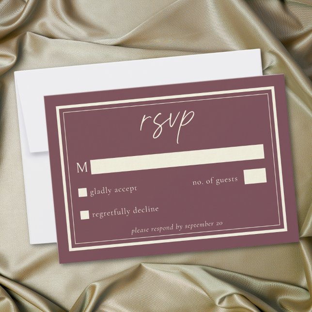 Cartão RSVP Burgundy Wine Minimalist Frame Wedding (Burgundy Wine Minimalist Frame Wedding RSVP Card)
