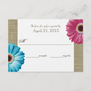Cartão RSVP Burlap and Daisy Pink and Blue Response Card