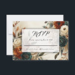 Cartão RSVP Burnt Orange and Blue Fall Flowers Wedding<br><div class="desc">This refined RSVP card brings timeless sophistication to your wedding suite. Featuring elegant typography and a thoughtfully structured layout, it offers a graceful way for guests to confirm attendance. The reverse includes three curated meal selections, blending elevated design with seamless functionality. Versatile and effortlessly polished, this response card complements both...</div>