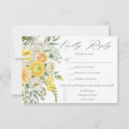 Cartão RSVP Butter Yellow Peach Sage Green Floral Wedding Meal