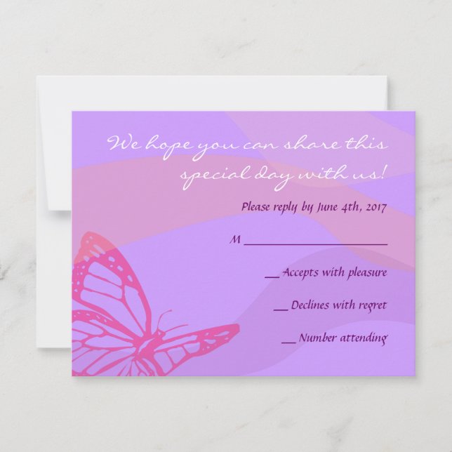 Cartão RSVP BUTTERFLIES & STARS Bat Mitzvah - Placa de respost (Frente)