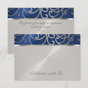 Cartão RSVP Cabeças de Marinho de Quinceanera Azul e Silver