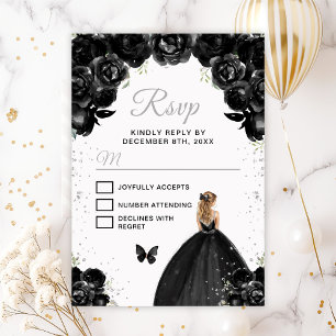 Cartão RSVP Cabelo Loiro Preto e Prata Princesa