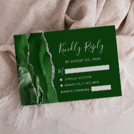 Cartão RSVP Caça ao Ágata Verde Prata Casamento