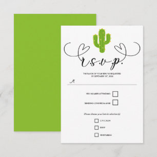Cartão RSVP Cacto Coração Amarelo Festa Amor Casamento Respond