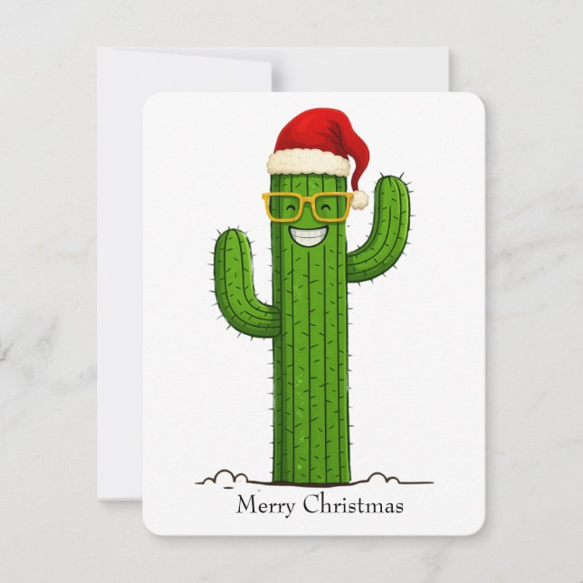Cartão RSVP Cactus de Natal engraçado com Papai Noel e Óculos (Frente)