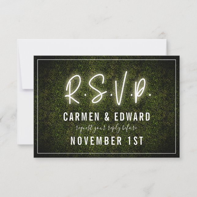 Cartão RSVP Caixa de Noiva de Neon Branco (Frente)
