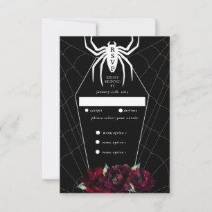 Cartão RSVP Caixão de Teia de Aranha Gótica Preto Branco Verme