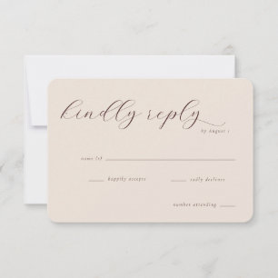 Cartão RSVP Caligrafia Bege Elegante
