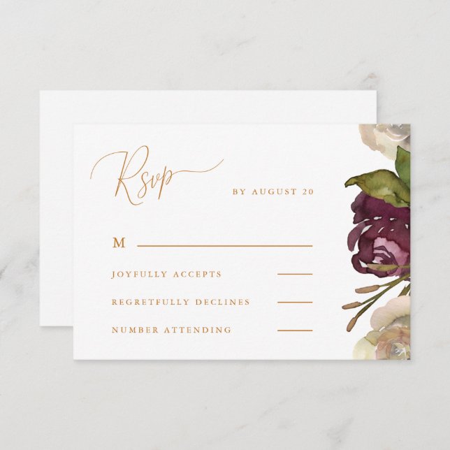 Cartão RSVP Caligrafia Cúbica Casamento Floral De Aquarela Rsv (Frente/Verso)