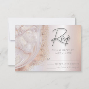 Cartão RSVP Caligrafia de agato de rosa de pérolas em ouro met