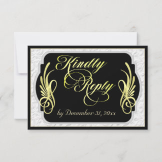 Cartão RSVP Caligrafia Elegante & Relevo Falso - Dourado/Preto