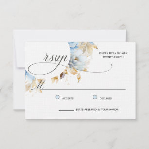 Cartão RSVP Caligrafia Floral Azul Claro Cor de Água