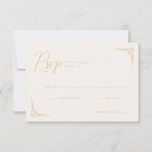 Cartão RSVP Caligrafia Geométrica Bege Elegante