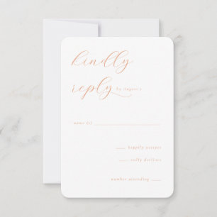 Cartão RSVP Caligrafia Minimalista de Pêssego Elegante