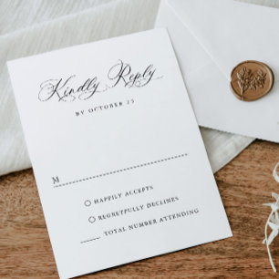 Cartão RSVP Caligrafia Minimalista Simples Elegante - Branco P