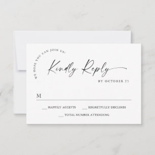 Cartão RSVP Caligrafia Minimalista Simples Elegante - Branco P