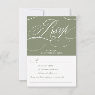 Cartão RSVP Caligrafia moderna atemporal Casamento Verde Sálvi