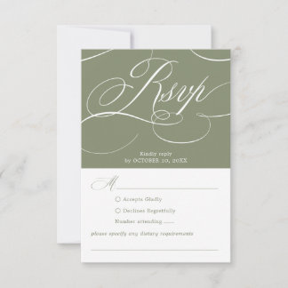 Cartão RSVP Caligrafia moderna atemporal Casamento Verde Sálvi
