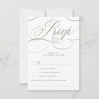 Cartão RSVP Caligrafia moderna atemporal Casamento Verde Salvi