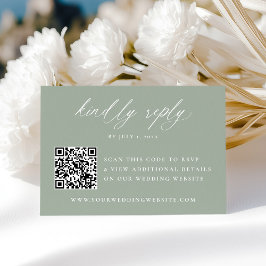Cartão RSVP Caligrafia Moderna Código QR Verde Sage Casamento