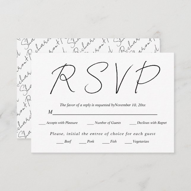 Cartão RSVP Caligrafia moderna em preto e branco (Frente/Verso)