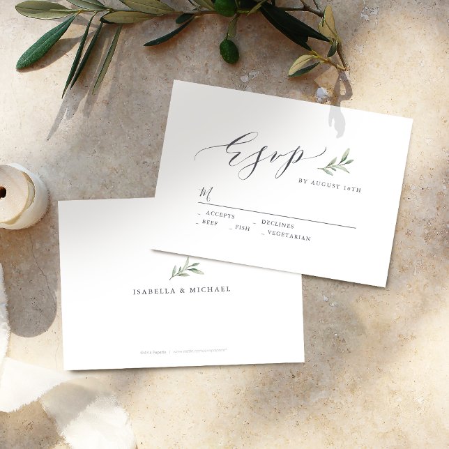 Cartão RSVP Caligrafia simples, casamento ruidoso com vegetaçã (Simple calligraphy rustic greenery wedding RSVP)