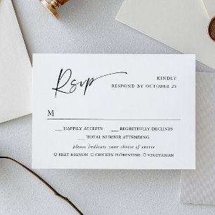 Cartão RSVP Caligrafia Simples Elegante - Branco Negro