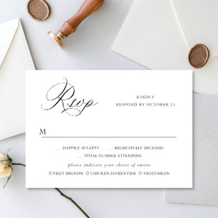 Cartão RSVP Caligrafia Simples Elegante - Branco Negro
